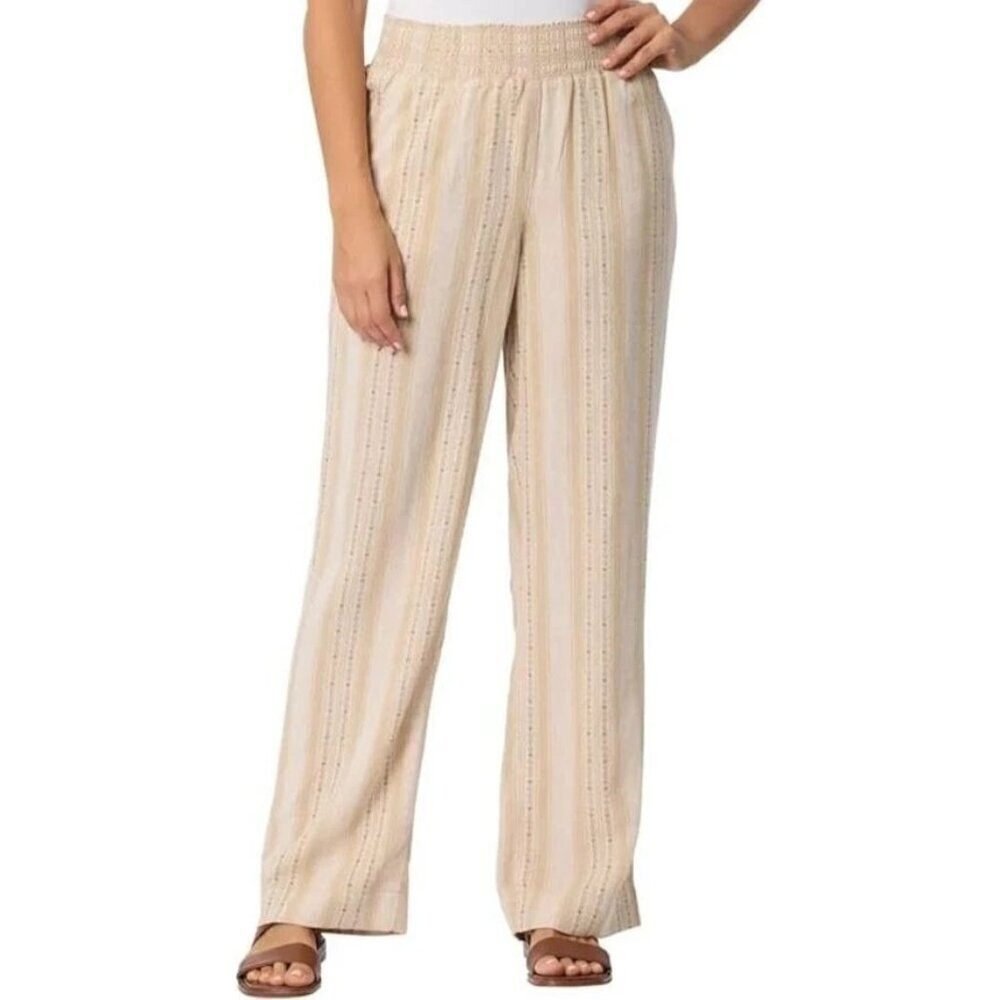 NEW Briggs Women's XL Tan Striped Linen & Rayon Wide-Leg Pants
